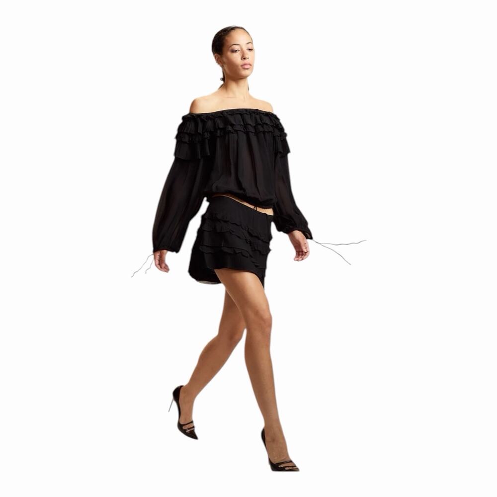 Cynthia Rowley Bella Ruffle Mini Skort Black Tiered Flowy NWT Women’s Size 6